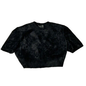 Fendi X Skims Womens Velvet Crop Top Short Sleeve Ribbed Knit Black Size 42 US 6